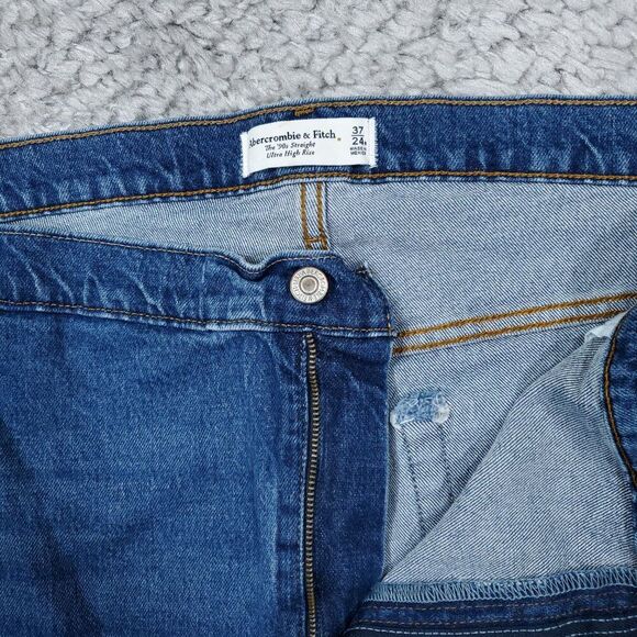 Abercrombie 90s Straight Ultra High Rise Jeans Blue Ripped Distressed Size 24 37 - Picture 4 of 11
